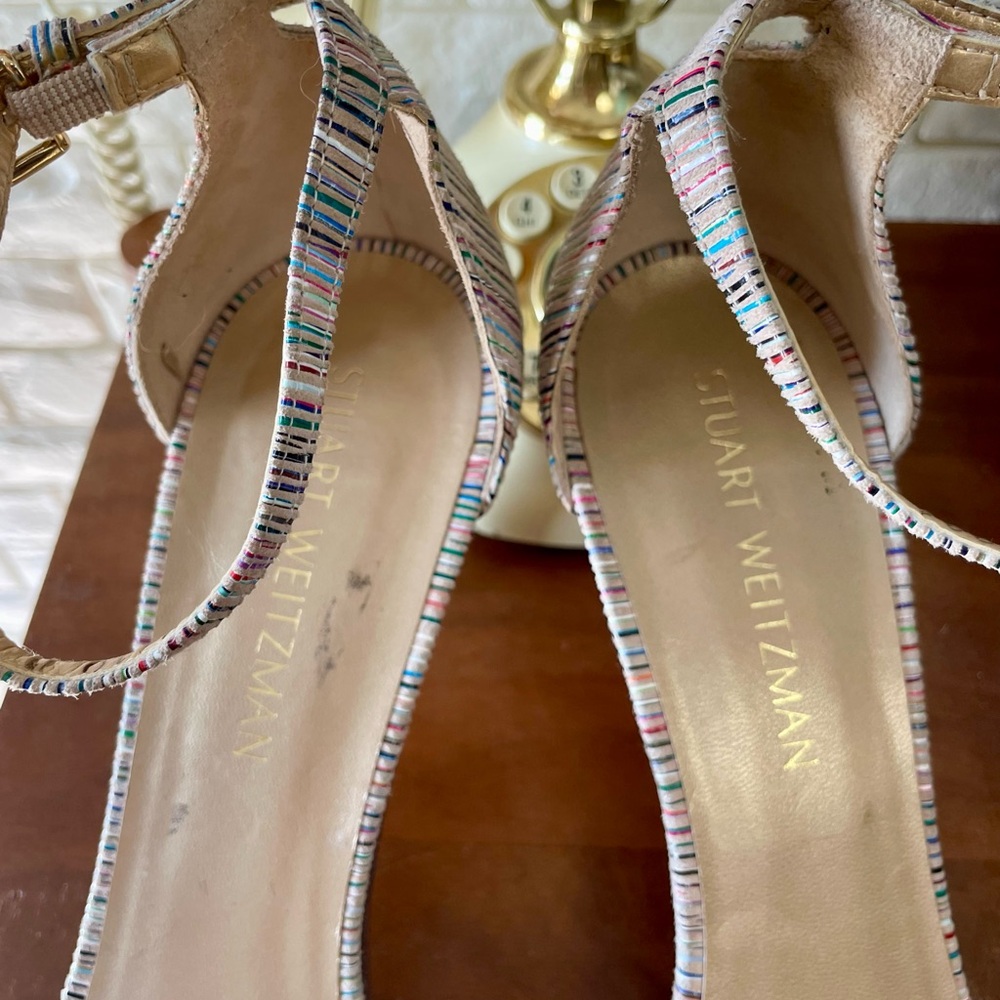 Stuart Weitzman Multicolor Suede Razzle Sandals Heels - Picture 11 of 16